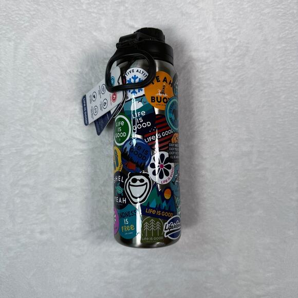 Life is Good Sticker Collage Water Bottle 26 oz New with Imperfections - Picture 3 of 12